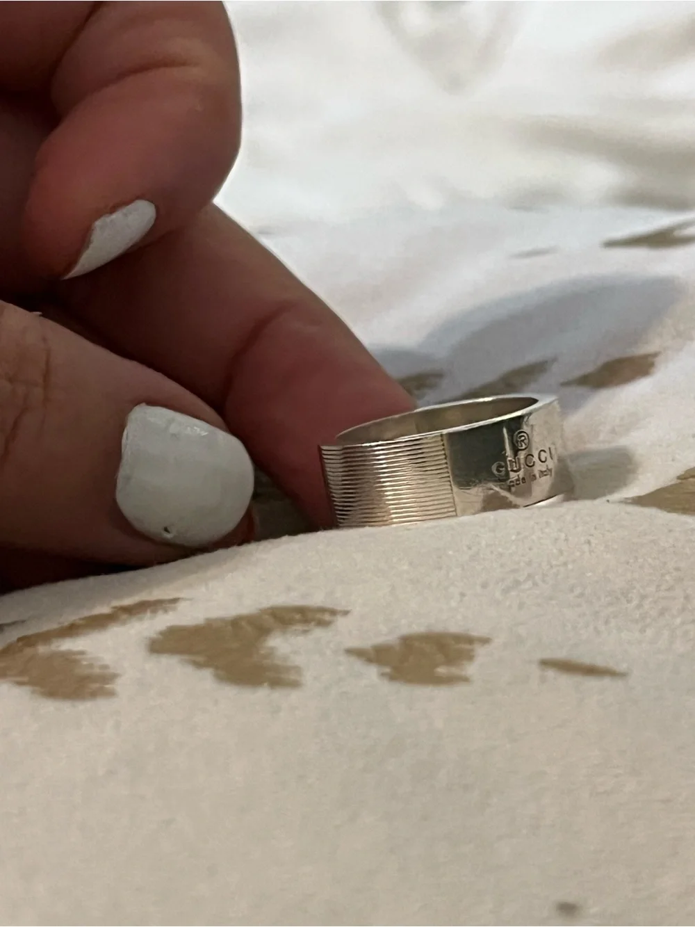 Gucci Silver Engraved Logo Band Ring